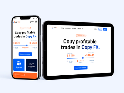 COPYFX trade сopier cards copy trades crypto dashboard finance fintech forex funds infographics invest investing logo platform portfolio price trading ui