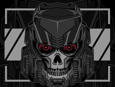 Robo branding design illustration mecha merch robot skull tshirtdesign vector