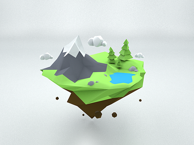 Piece of world 3d cinema4d clouds lake modeling mountain trees