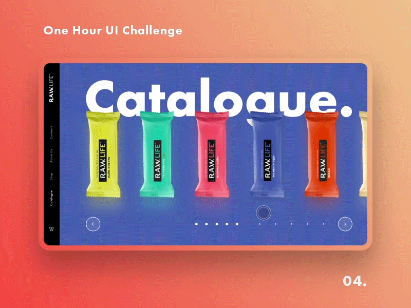 One Hour UI Challenge - 04. - R.A.W. LIFE animation bar catalogue challenge dailyui design eco landing rawlife slider ui web design