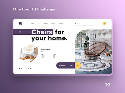 One Hour UI Challenge - 19. - Chairs shop chair challenge daily challange daily challenge dailyui design e commerce landing shop slider ui uiux ux web design