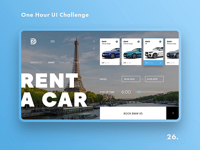 One Hour UI Challenge - 26. - Car rent animation bmw booking challenge daily challange daily challenge dailyui design landing paris promo rent slider ui uiux ux web design