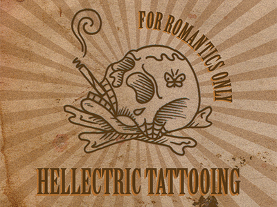 Hellectric Tattooing Business Card - Front view business card design graphic graphic design old school paper skull tattoo traditional