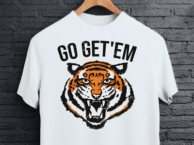 Go Get'em Tiger fierce inspirational modern vintage orange and black tiger tiger head tiger illustration tshirt tshirt design