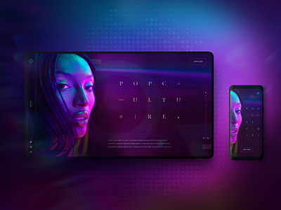Pop Culture abstract blue clean content dailyux design hero homepage layout mockup model neon neon colors pink purple ui ux web webdesign website