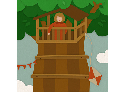 Reach The Treehouse Boardgame Progress board game girl illustration kite tree treehouse vector