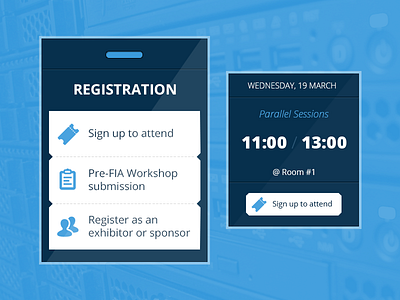 Website design elements conference design element registration session ticket time venue widget