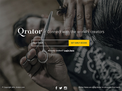 Qrator | Connect with the world's creators artisan beta craftsmen creator design invite landing private qrator typography website