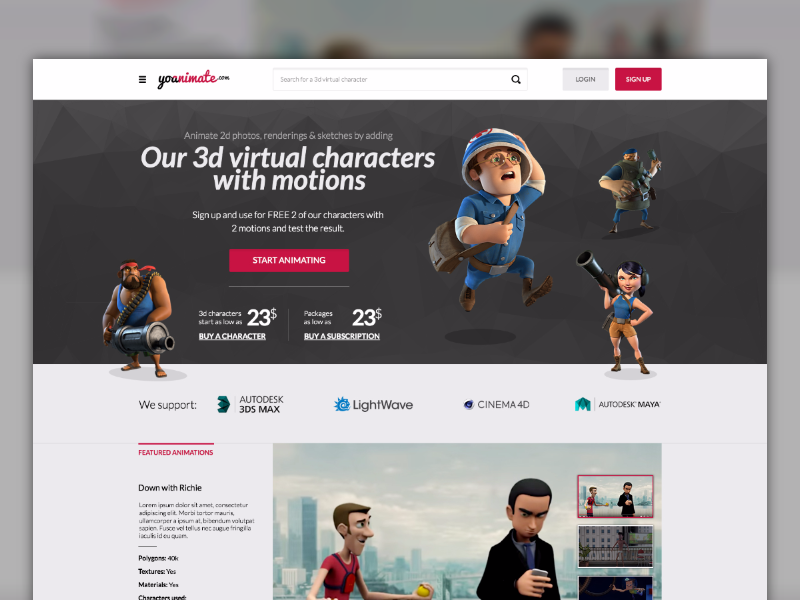 3d characters eshop concept 3d ecommerce eshop homepage player video web design website