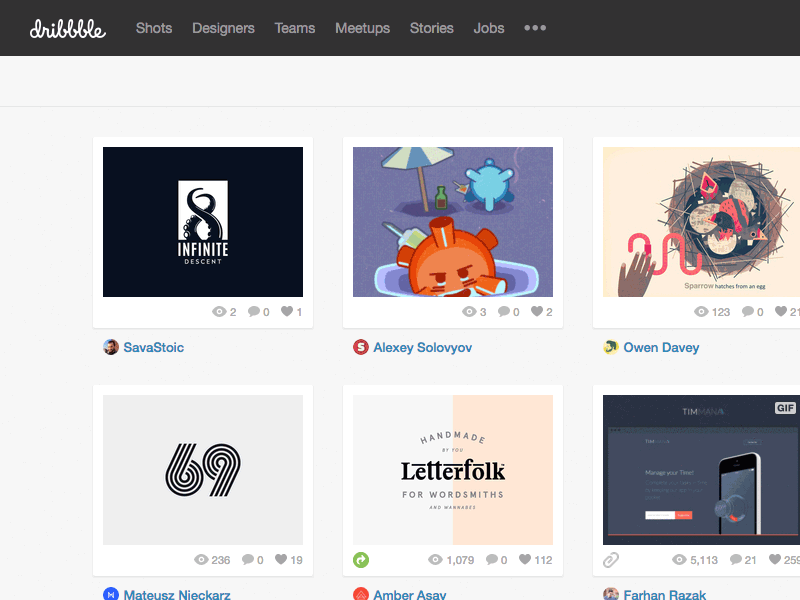 Dribbble Suggestion Ux dribbble functionality improvement infinite scroll interface navigation makeitbetter prototype ui usability user experience ux web design