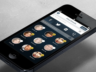 Find friends app discovery follow friends import ios iphone mobile app people profile qrator screen ui ux