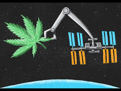 Cannabis visiting the Space Station cannabis illustration