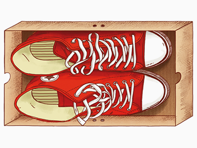 Red Keds for Red Monkey box business card converse illustration inside keds red white