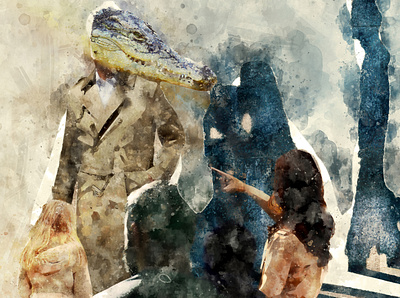 Illustration for Chucovsky's poem "crocodile" illustration painting