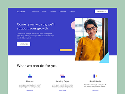 Website - Homepage - Kontenter colors design geometry product design services startup ui ui design ux ux design website