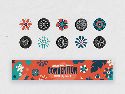 Wheels n Flowers | Event Brand Elements | CNCDA Convention branding convention event hawaii rims tires wheels