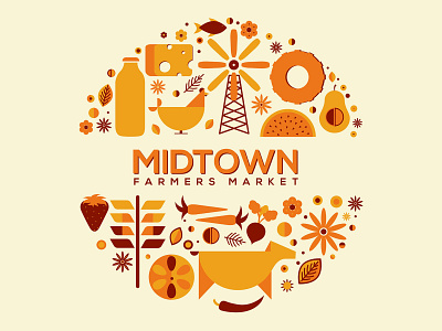 Midtown Farmers Market - Illustration chicken cow farmers market fish flowers geometric illustration illustrator milk orange strawberry vector watermelon wind mill