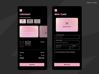 Daily UI #002 - Credit Card Checkout blackpink check out credit card mobile app ui ui design ux visual design
