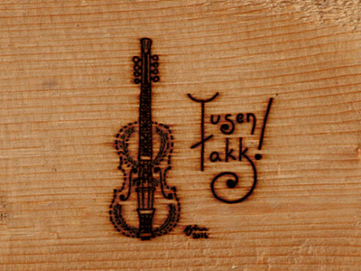 Tusen Takk! fiddle hardanger hardanger fiddle illustration violin woodburning woodgrain