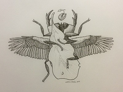 Chitinous Psychopomp beetle death hand drawn illustration ink psychopomp rebirth wings