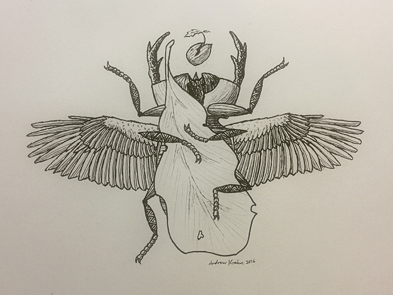 Chitinous Psychopomp hand-drawn wings illustration rebirth death ink psychopomp beetle
