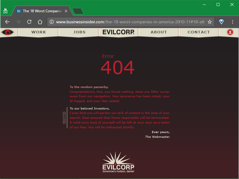DailyUI 008 Evilcorp 404 008 screenshot faux copy corporate evil 404 day008 dailyui