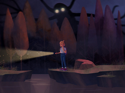scary forest illustration art atmosphere character darkness digitalart forest girl illustration monster mystery place scary