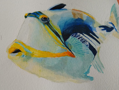 Tropical fish blue illustration watercolor watercolor painting