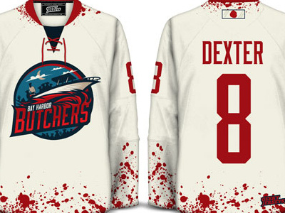 Bay Harbor Butchers Jerseys dexter ice hockey illustration logo shirt design sports tv shows