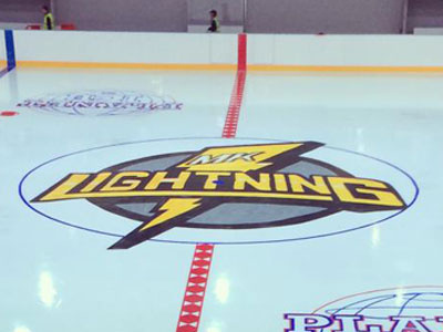 MK Lightning Logo Centre Ice ice hockey ice rink sign painting sports branding vector