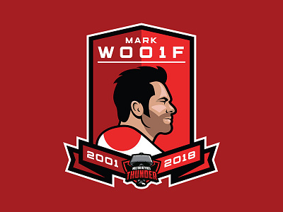 Mark Woolf black hockey ice hockey jersey retirement number 1 red sports sports branding sports design sports logo thunder
