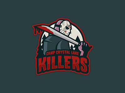 Camp Crystal Lake Killers badge design geeky jerseys hockey ice hockey illustration logo logos sports sports branding sports logo type vector