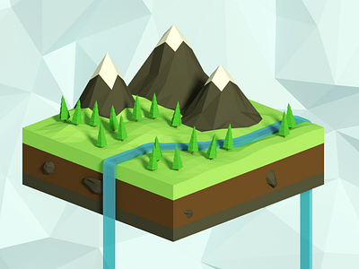 Isometric Nature 3d blender earth isometric low poly mountain rock tree water
