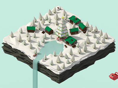Low poly Nature 3d blender christmas house island isometric low poly tree wallpaper water