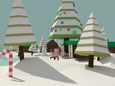 Snowman Town Wallpaper 3d blender cabin candy cane christmas house isometric low poly present snow snowman tree