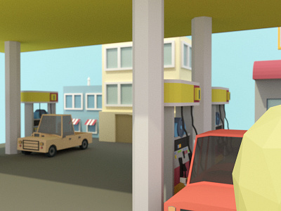 Gas Station Angle 3d blender blur car gas house isometric low model poly station truck