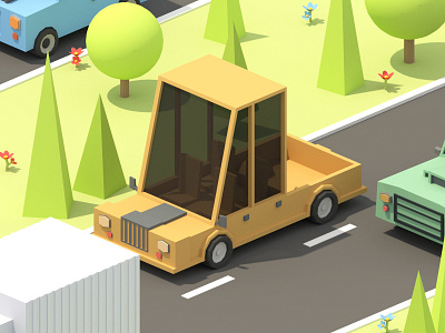 Highway 3d blender car city colorful highway isometric low model poly tree truck