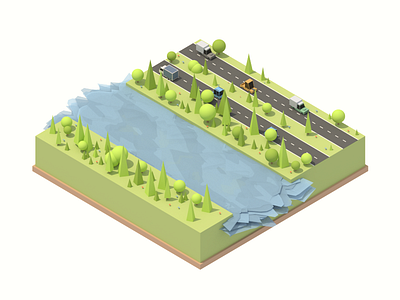 Isometric Landscape #1 + New Water 3d blender car isometric landscape low model poly study tree truck water