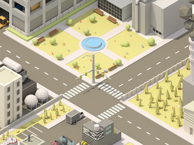 City WIP - Park 3d blender building car city isometric low model poly road truck wip