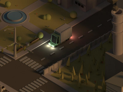 Car in Night City 3d blender building car city isometric low model poly road truck wip