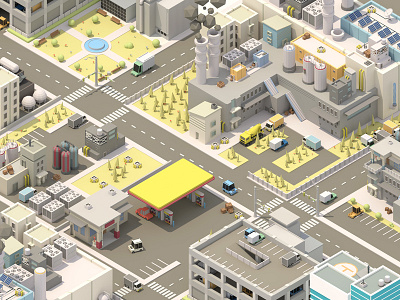 Isometric City #1 3d blender building car city factory isometric low model poly vehicle