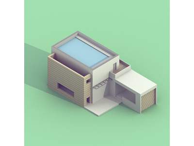 Modern House 3d blender building house isometric low low poly model modern house poly water