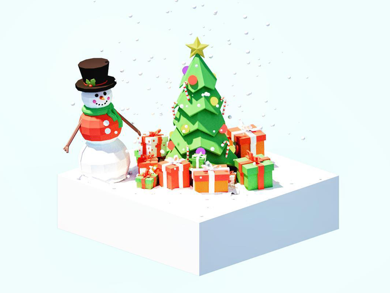 Christmas Tree Scene madewithblocks vr snowman snow blender isometric low poly landscape scene christmas tree tree christmas
