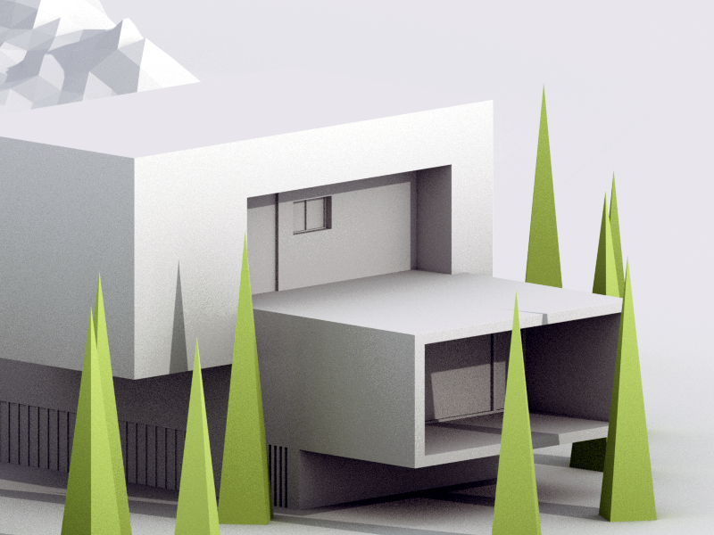 Architecture Study b3d blender isometric low poly 3d scene landscape tree mountain building