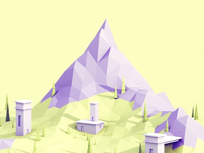 Low Poly Moutain b3d building c4d game grass isometric landscape low poly mountain nature tree