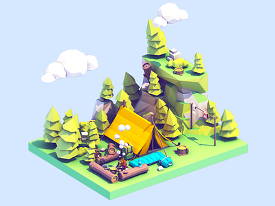 Low Poly Camping Assets 3d ar asset camp camping game isometric low poly madewithblocks model nature vr