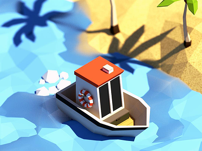 Low Poly Boat / Island Scene beach boat island isometric low poly nature ocean palm tree sand sea ship shore
