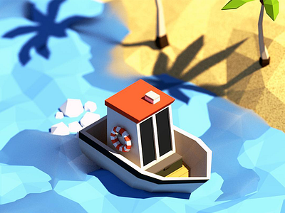 Low Poly Boat / Island Scene