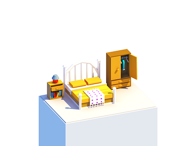 Low Poly Bedroom 3d b3d bed bedroom blender blocks dresser house illustration interior isometric low poly lowpoly madewithblocks model room table virtual reality vr
