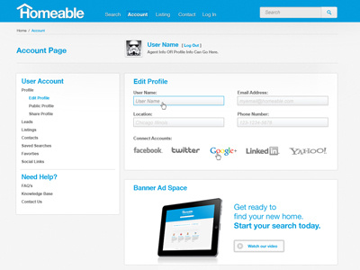 Homeable Account Page